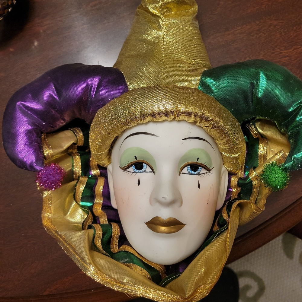 Mardi Gras Gold and Purple Jester Wall Mask